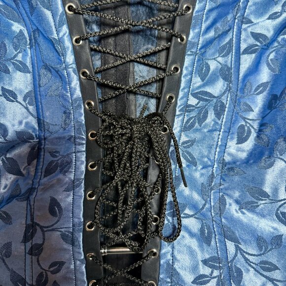 Empire Intimates Satin Blue Floral Lace Up Corset Bustier Sz 32 - Picture 6 of 11